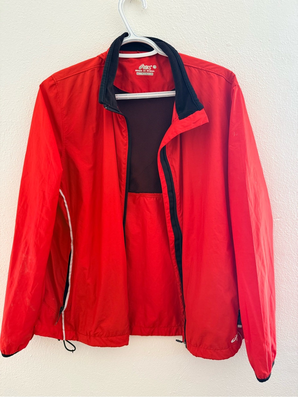 Asics Red Women's Windbreaker Jacket with Black Trim
